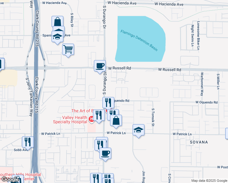 map of restaurants, bars, coffee shops, grocery stores, and more near 5835 Rainbow Trout Court in Las Vegas
