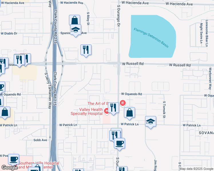 map of restaurants, bars, coffee shops, grocery stores, and more near 8680 West Oquendo Road in Las Vegas