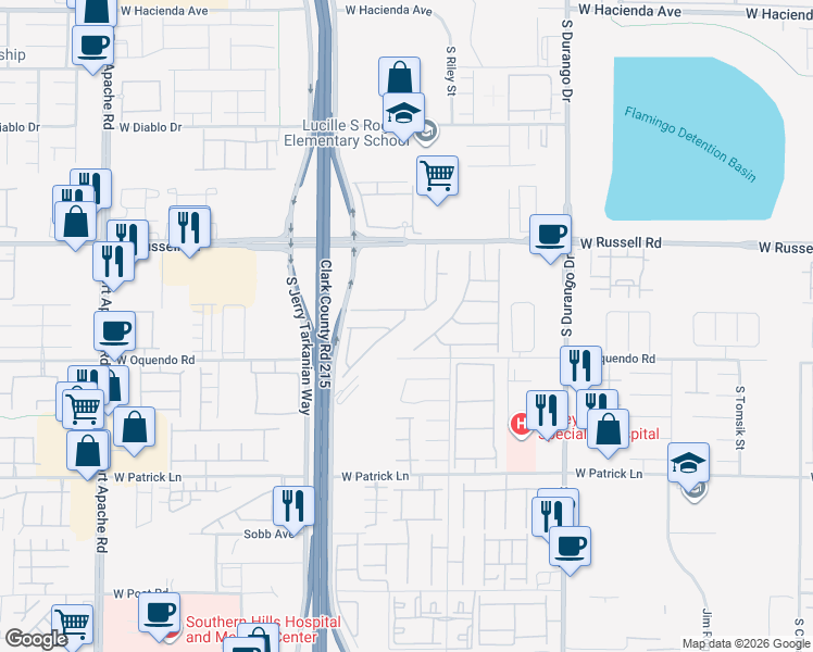 map of restaurants, bars, coffee shops, grocery stores, and more near 8926 Oreana Peak Court in Las Vegas