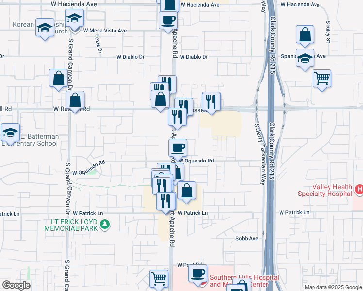 map of restaurants, bars, coffee shops, grocery stores, and more near 5839 Amber Mesa Street in Las Vegas