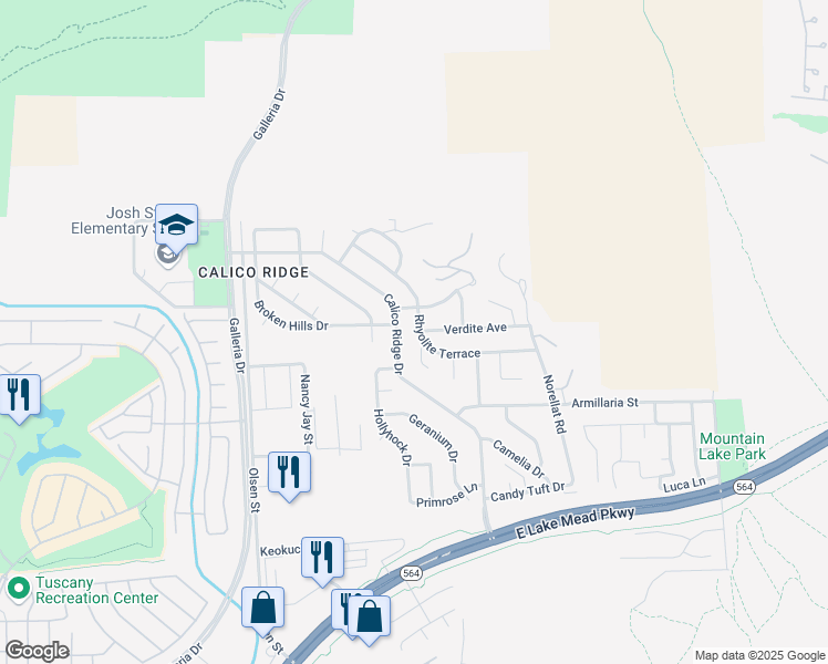 map of restaurants, bars, coffee shops, grocery stores, and more near 928 Rhyolite Terrace in Henderson