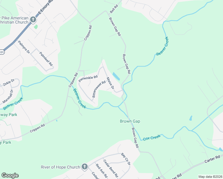 map of restaurants, bars, coffee shops, grocery stores, and more near 6915 Maize Drive in Knoxville