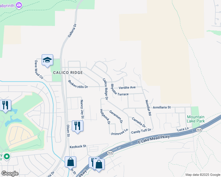 map of restaurants, bars, coffee shops, grocery stores, and more near 928 Rhyolite Terrace in Henderson