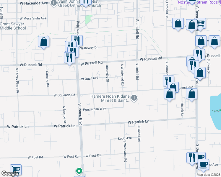map of restaurants, bars, coffee shops, grocery stores, and more near 5875 Duneville Street in Las Vegas