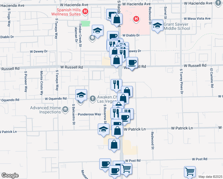 map of restaurants, bars, coffee shops, grocery stores, and more near 5846 Steinbeck Valley Street in Las Vegas