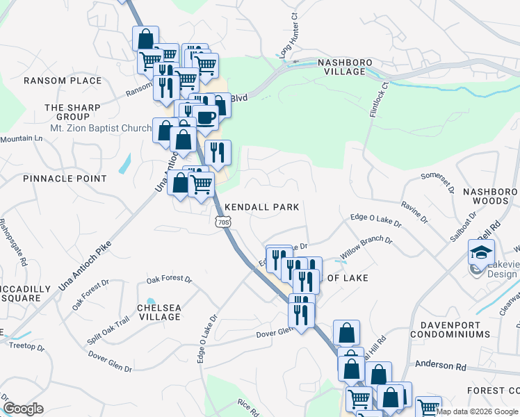 map of restaurants, bars, coffee shops, grocery stores, and more near 2320 Broadview Drive in Nashville