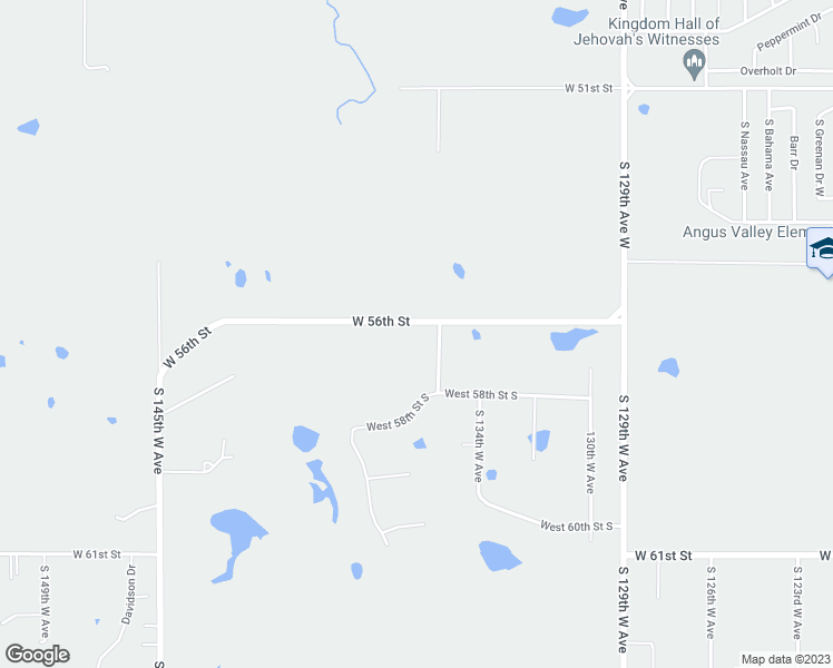 map of restaurants, bars, coffee shops, grocery stores, and more near 5602 136th West Avenue in Sand Springs