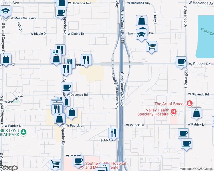 map of restaurants, bars, coffee shops, grocery stores, and more near 9133 West Russell Road in Las Vegas