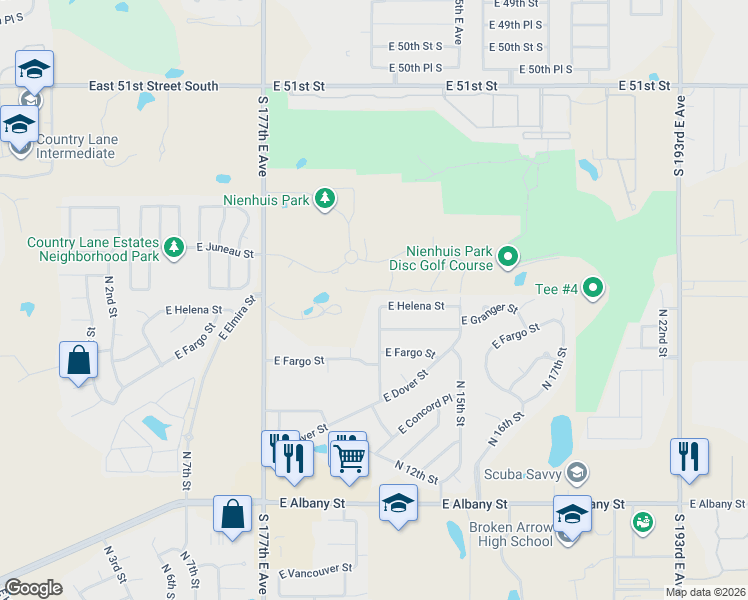 map of restaurants, bars, coffee shops, grocery stores, and more near 1400 E Helena St in Broken Arrow