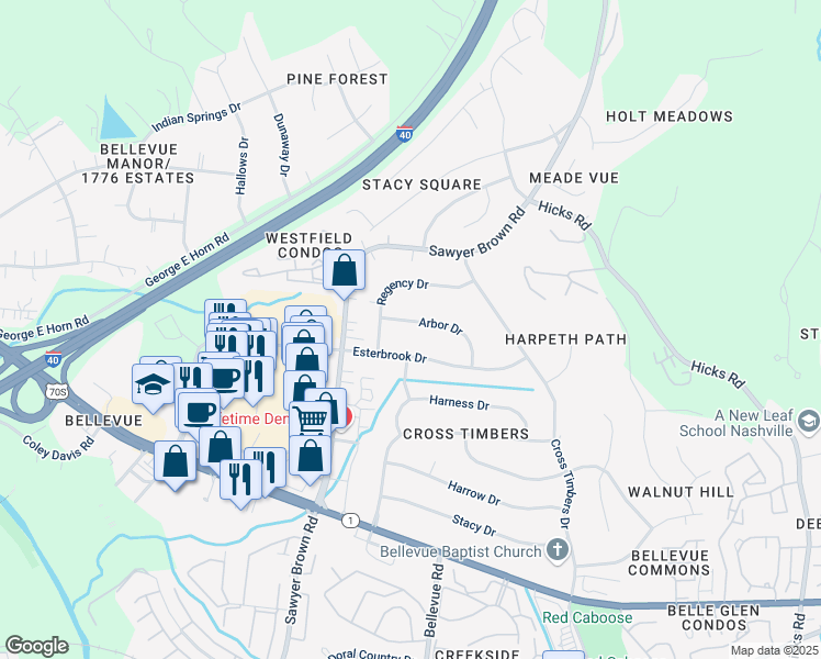 map of restaurants, bars, coffee shops, grocery stores, and more near 8048 Arbor Drive in Nashville