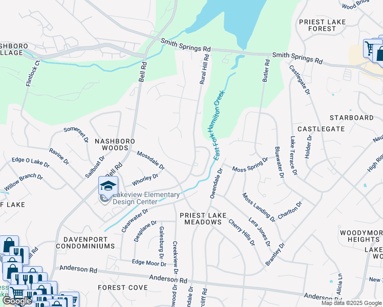 map of restaurants, bars, coffee shops, grocery stores, and more near 519 Rural Hill Road in Nashville