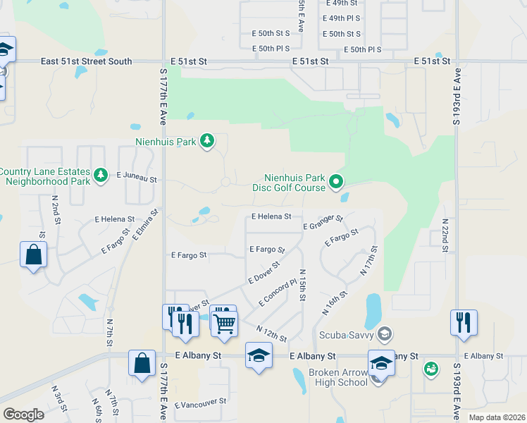 map of restaurants, bars, coffee shops, grocery stores, and more near 1416 E Helena St in Broken Arrow