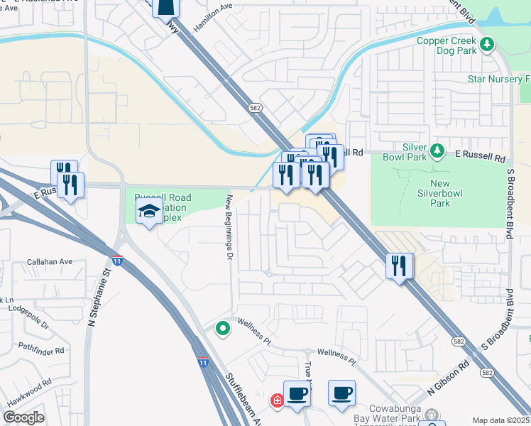 map of restaurants, bars, coffee shops, grocery stores, and more near 5870 Gentleslope Street in Henderson