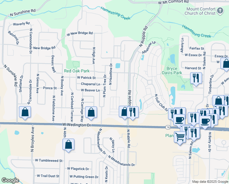map of restaurants, bars, coffee shops, grocery stores, and more near 4133 West Monet Drive in Fayetteville