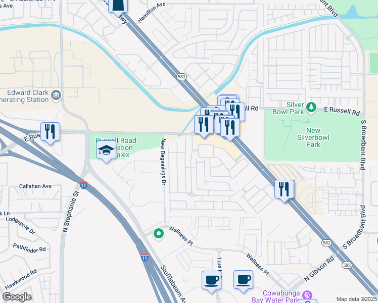map of restaurants, bars, coffee shops, grocery stores, and more near 5870 Gentleslope Street in Henderson