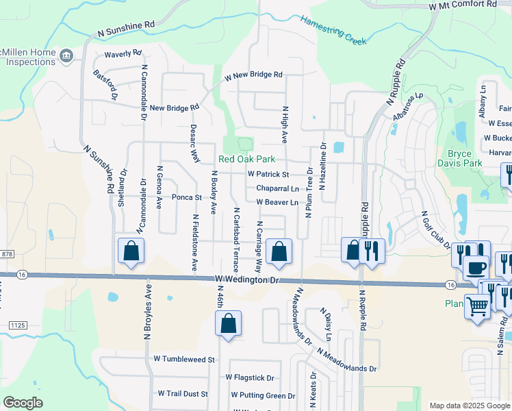 map of restaurants, bars, coffee shops, grocery stores, and more near 4451 West Beaver Lane in Fayetteville