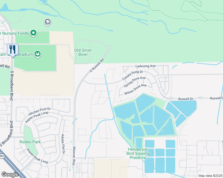 map of restaurants, bars, coffee shops, grocery stores, and more near 6800 East Russell Road in Las Vegas