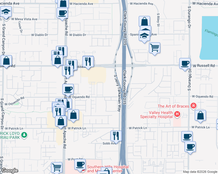 map of restaurants, bars, coffee shops, grocery stores, and more near 9133 W Russell Rd in Las Vegas
