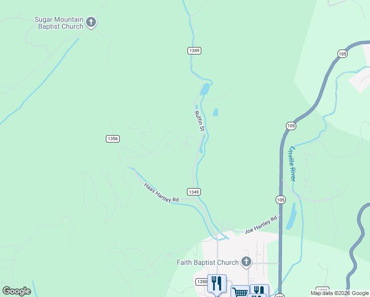 map of restaurants, bars, coffee shops, grocery stores, and more near 144 Linville Creek Drive in Linville