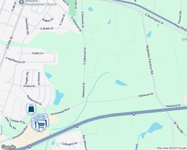 map of restaurants, bars, coffee shops, grocery stores, and more near 1039 Abbott Street in Mebane