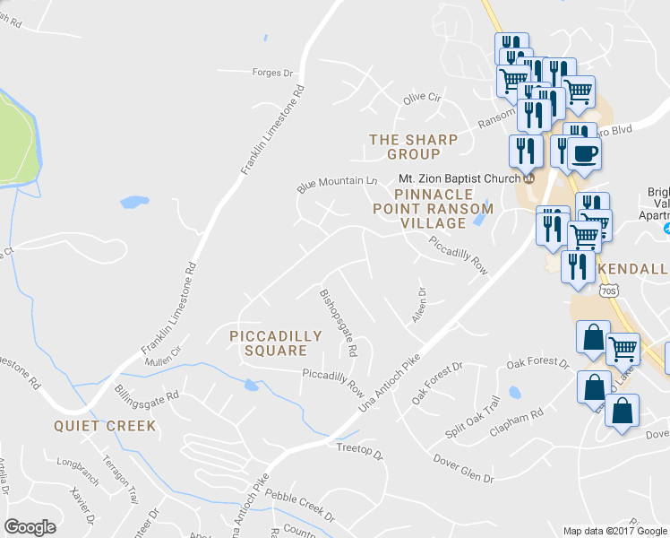 map of restaurants, bars, coffee shops, grocery stores, and more near 861 Knights Bridge Way in Nashville