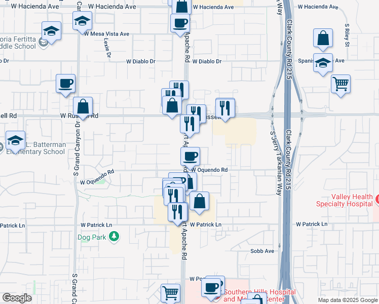 map of restaurants, bars, coffee shops, grocery stores, and more near 5839 Amber Mesa Street in Las Vegas