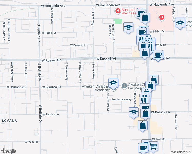 map of restaurants, bars, coffee shops, grocery stores, and more near 5839 Holbeche Street in Las Vegas