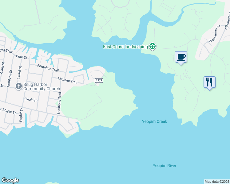 map of restaurants, bars, coffee shops, grocery stores, and more near 131 Huron Trail in Hertford