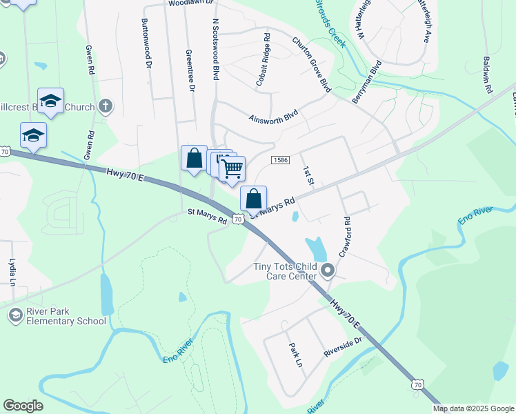 map of restaurants, bars, coffee shops, grocery stores, and more near 1212 Saint Marys Road in Hillsborough