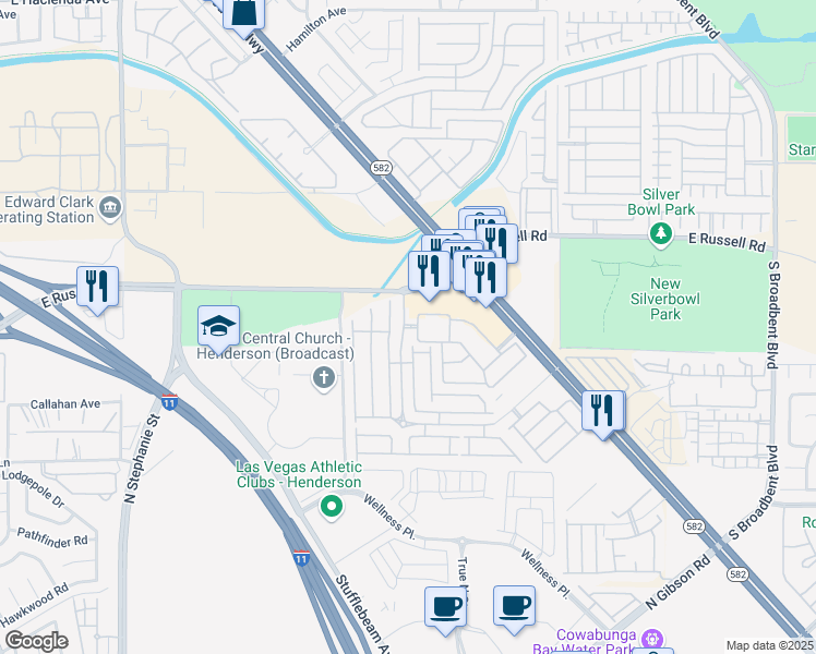 map of restaurants, bars, coffee shops, grocery stores, and more near 5880 Boulder Falls Street in Henderson
