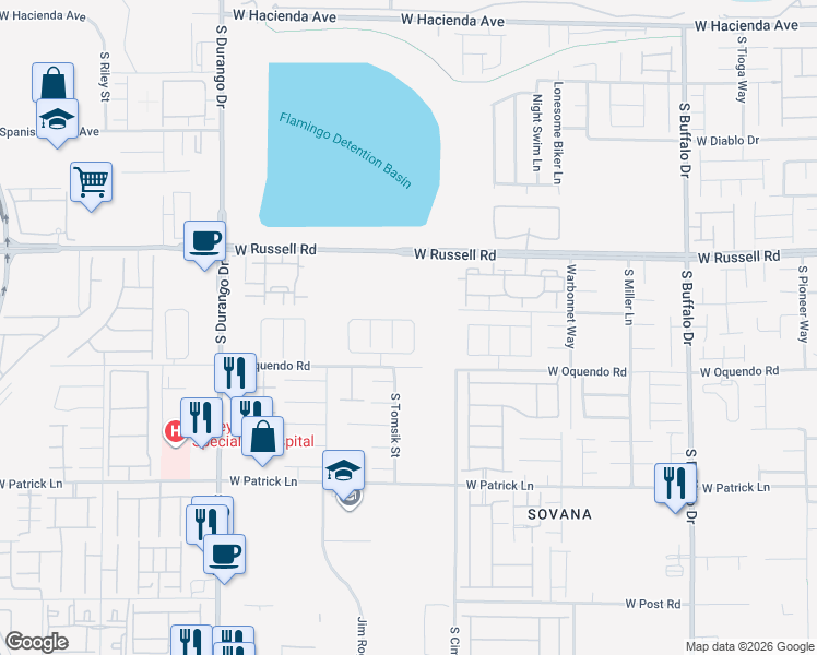 map of restaurants, bars, coffee shops, grocery stores, and more near 5843 Stoneborough Street in Las Vegas
