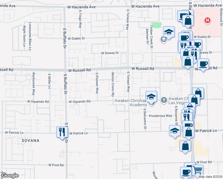 map of restaurants, bars, coffee shops, grocery stores, and more near 5818 Spectacular Bid Street in Las Vegas