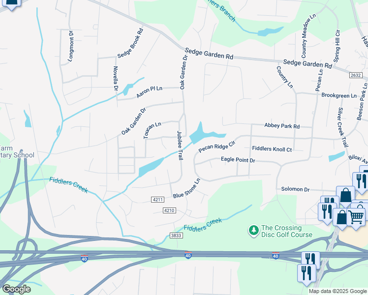 map of restaurants, bars, coffee shops, grocery stores, and more near 1541 Jubilee Trail in Kernersville
