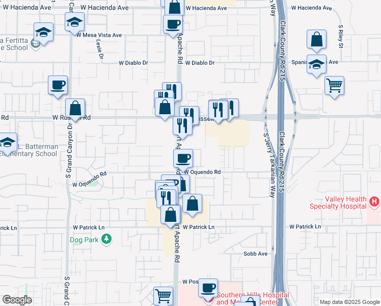 map of restaurants, bars, coffee shops, grocery stores, and more near 5842 Rustic Prairie Street in Las Vegas