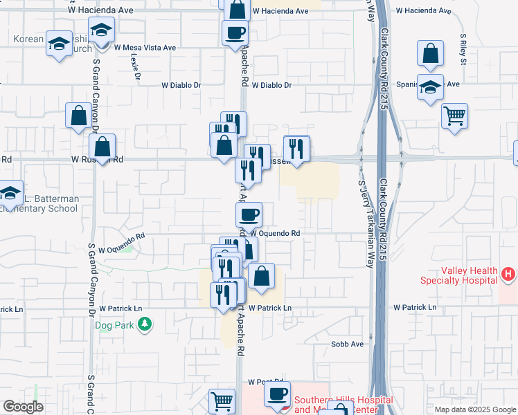 map of restaurants, bars, coffee shops, grocery stores, and more near 5842 Rustic Prairie Street in Las Vegas