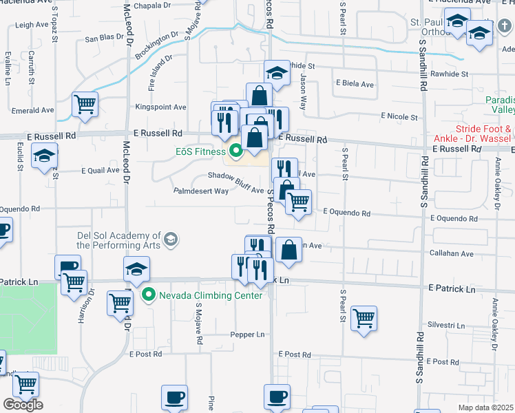 map of restaurants, bars, coffee shops, grocery stores, and more near 3365 East Oquendo Road in Las Vegas
