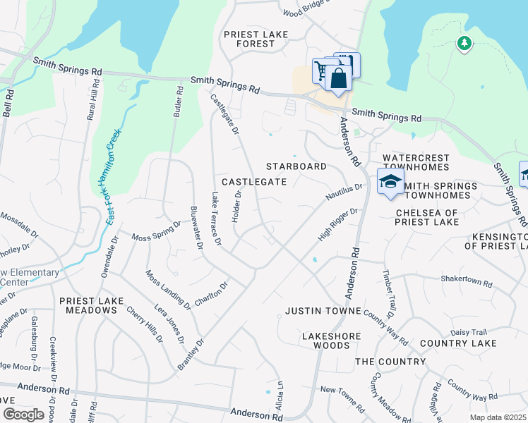 map of restaurants, bars, coffee shops, grocery stores, and more near 1107 Mary Evelyn Court in Nashville