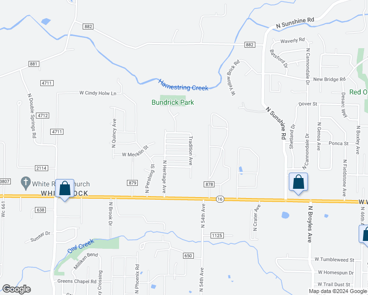 map of restaurants, bars, coffee shops, grocery stores, and more near 5655 West Chattel Street in Fayetteville