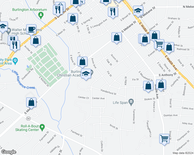 map of restaurants, bars, coffee shops, grocery stores, and more near 809 Tucker Street in Burlington