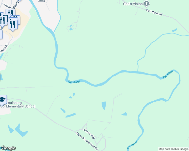 map of restaurants, bars, coffee shops, grocery stores, and more near 199 Rex Place in Louisburg