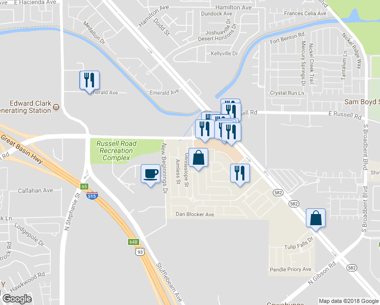 map of restaurants, bars, coffee shops, grocery stores, and more near 5854 Gentleslope Street in Henderson
