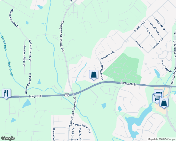 map of restaurants, bars, coffee shops, grocery stores, and more near 415 Faith Drive in Gibsonville
