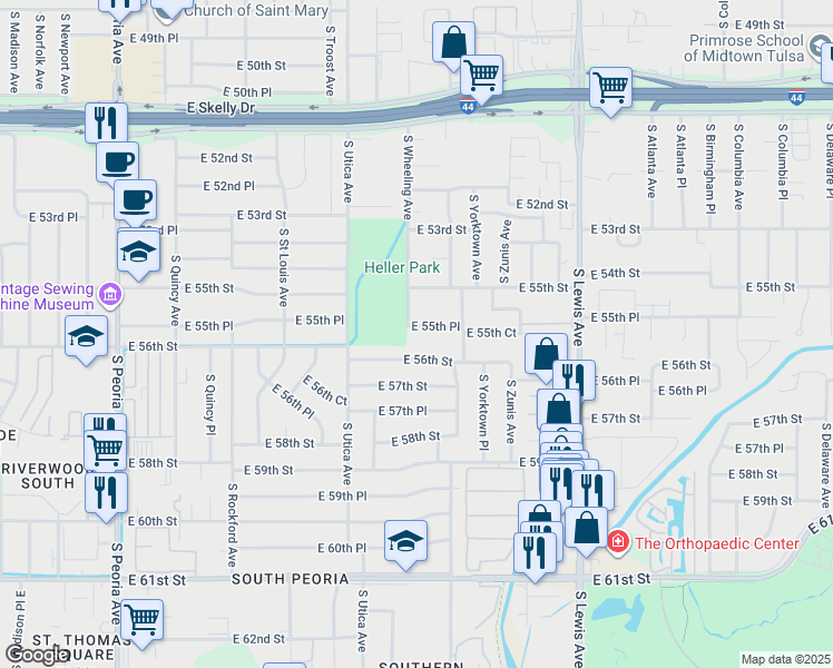 map of restaurants, bars, coffee shops, grocery stores, and more near 1769 East 56th Street in Tulsa