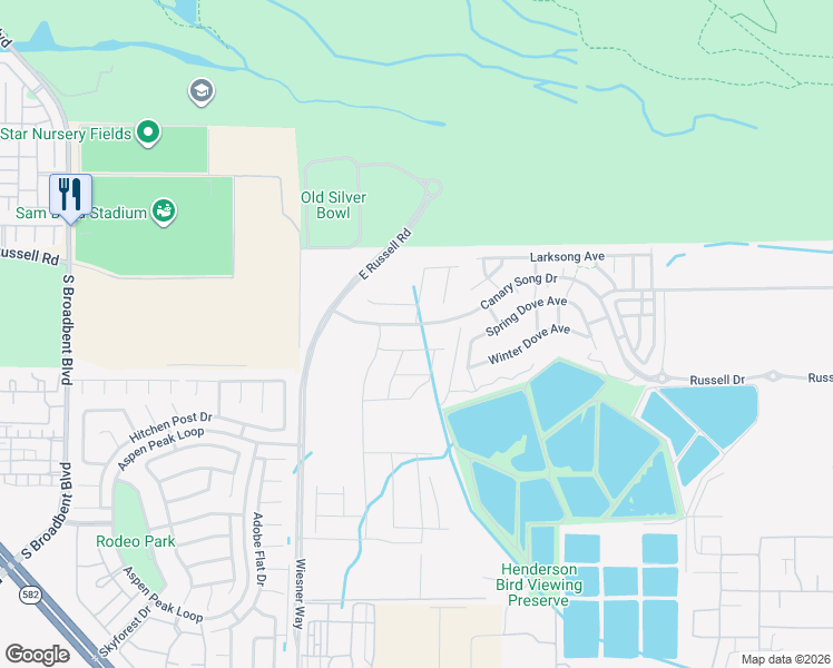 map of restaurants, bars, coffee shops, grocery stores, and more near 6800 East Russell Road in Las Vegas