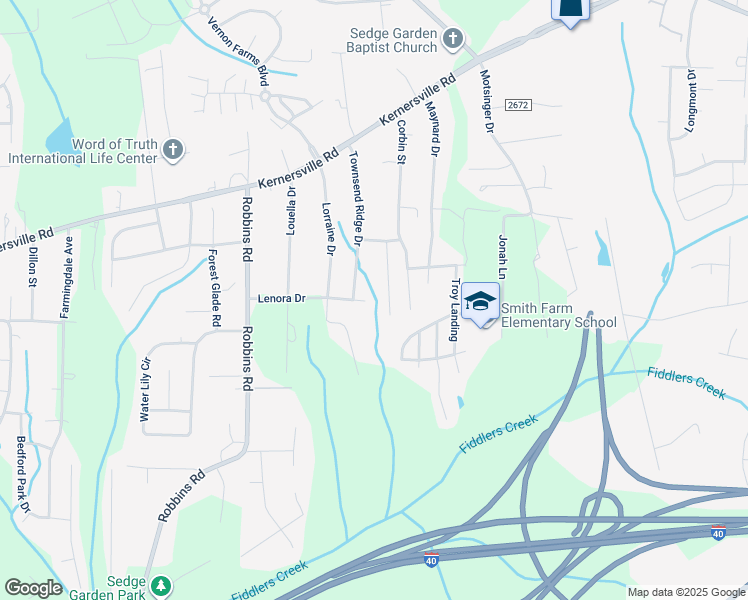 map of restaurants, bars, coffee shops, grocery stores, and more near 4065 Lenora Drive in Winston-Salem