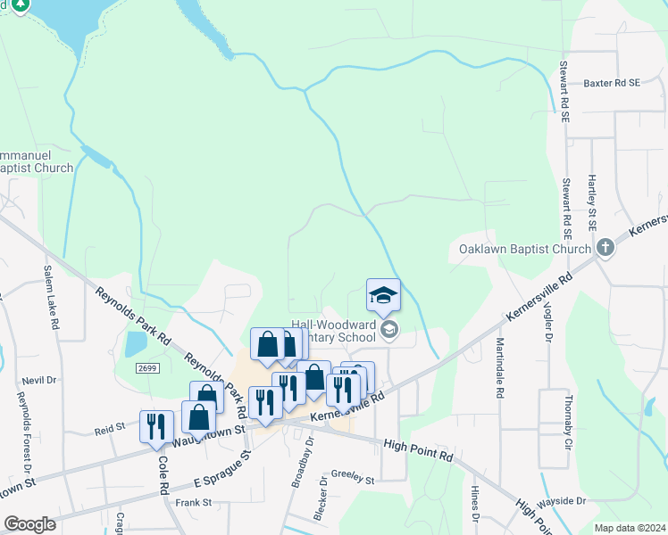 map of restaurants, bars, coffee shops, grocery stores, and more near 159 Nicholson Road in Winston-Salem