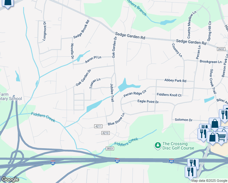 map of restaurants, bars, coffee shops, grocery stores, and more near 1537 Jubilee Trail in Kernersville