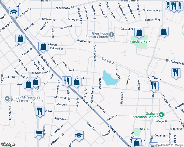 map of restaurants, bars, coffee shops, grocery stores, and more near 1111 North Anthony Street in Burlington