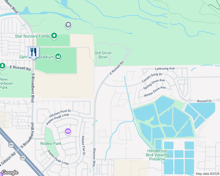 map of restaurants, bars, coffee shops, grocery stores, and more near 1102 Peacock Plume Street in Henderson