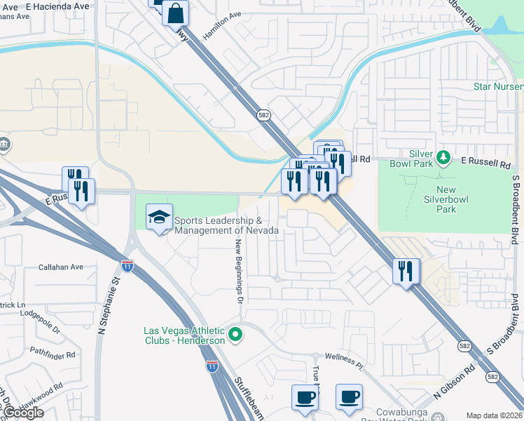 map of restaurants, bars, coffee shops, grocery stores, and more near 5844 Aimless Street in Henderson